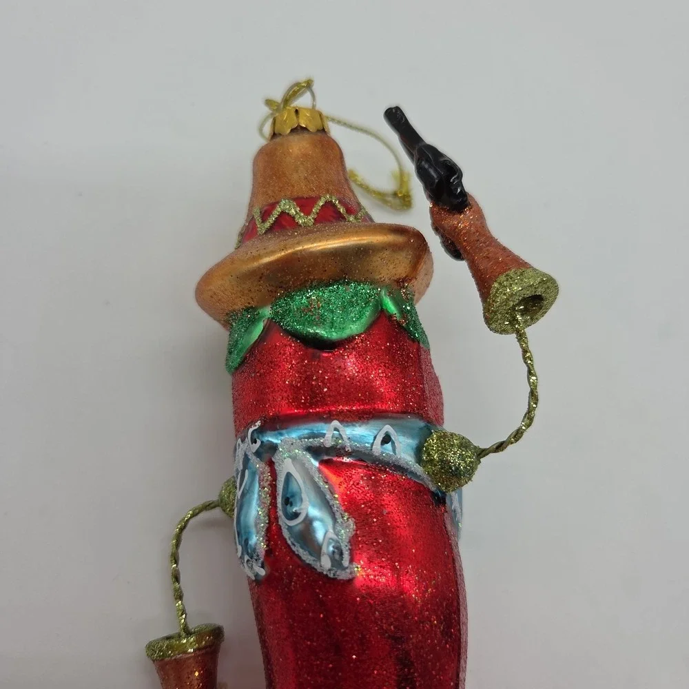 Red Hot Chili Pepper Cowboy Ornament Blown Glass Christmas Tree Decor Festive
